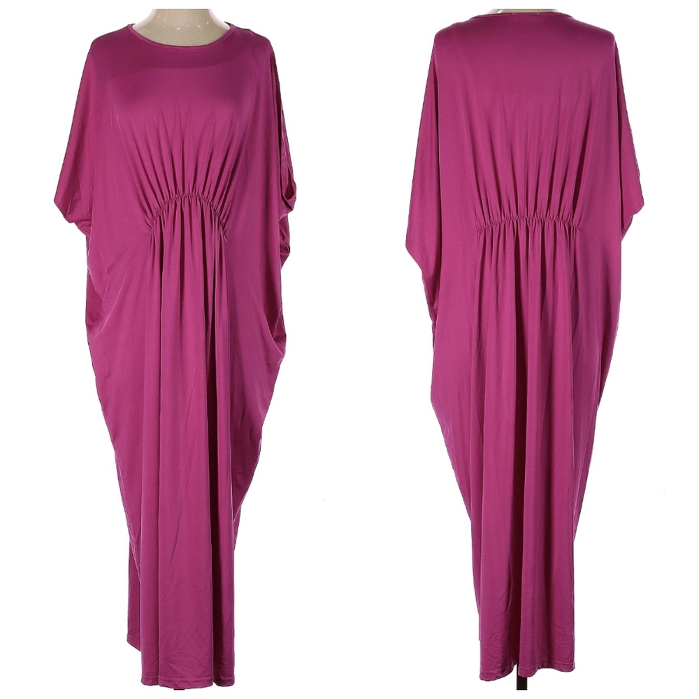 Fuchsia Batwing Caftan Jersey Maxi Dress
